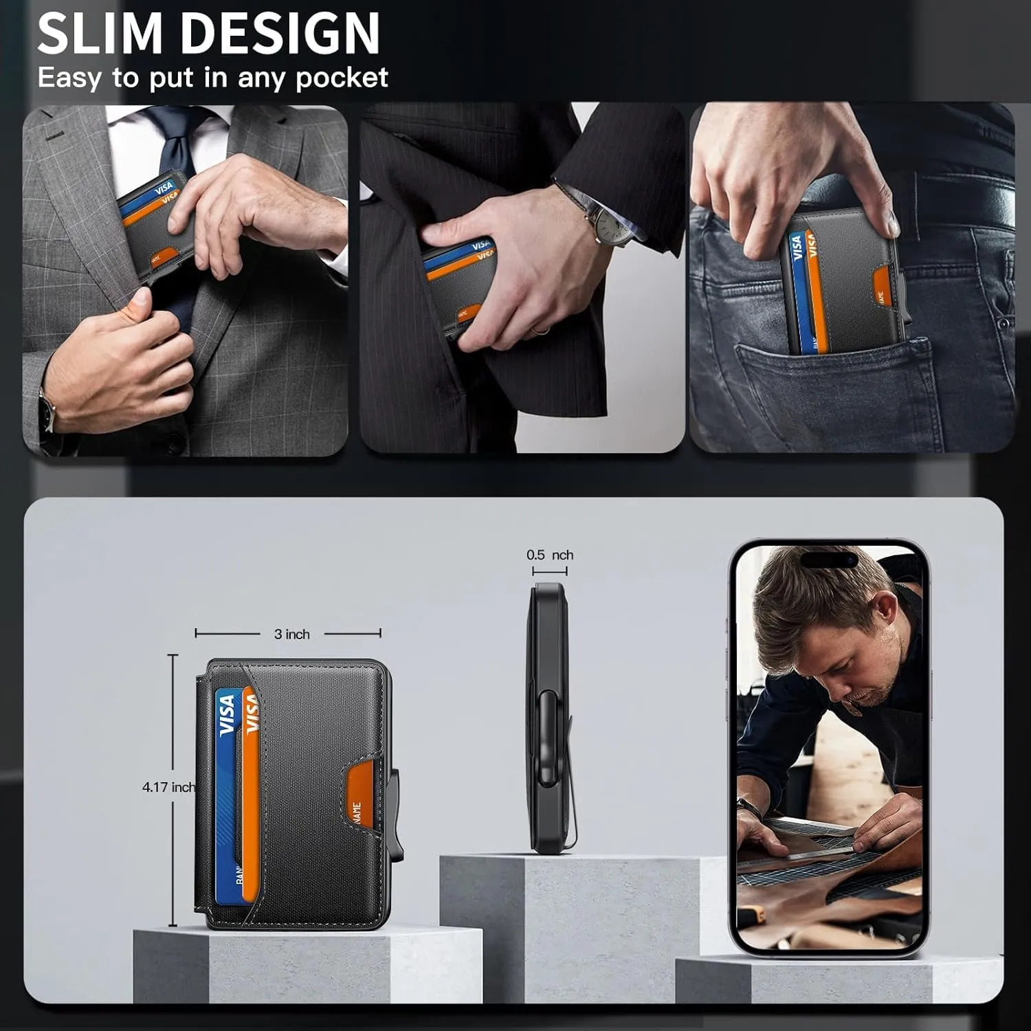 Wallet for Men, Mens Wallet Minimalist Slim Wallet, RFID Blocking Smart Pop Up Wallet with Money Clip & ID Window, Metal Compact Wallet, Aluminum Credit Card Holder Wallet