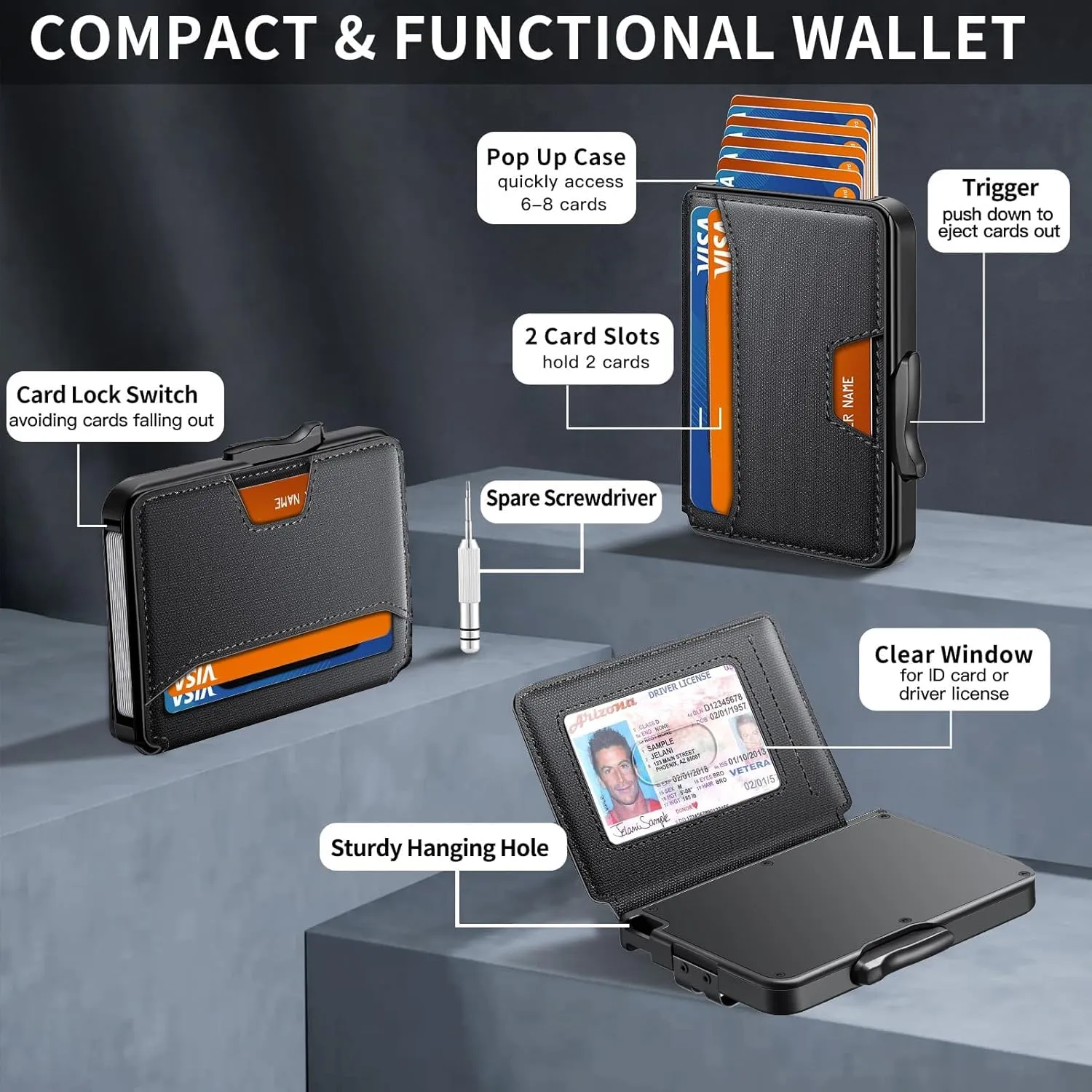 Wallet for Men, Mens Wallet Minimalist Slim Wallet, RFID Blocking Smart Pop Up Wallet with Money Clip & ID Window, Metal Compact Wallet, Aluminum Credit Card Holder Wallet