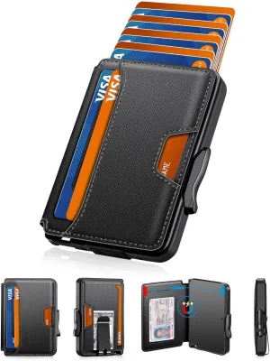 Wallet for Men, Mens Wallet Minimalist Slim Wallet, RFID Blocking Smart Pop Up Wallet with Money Clip & ID Window, Metal Compact Wallet, Aluminum Credit Card Holder Wallet