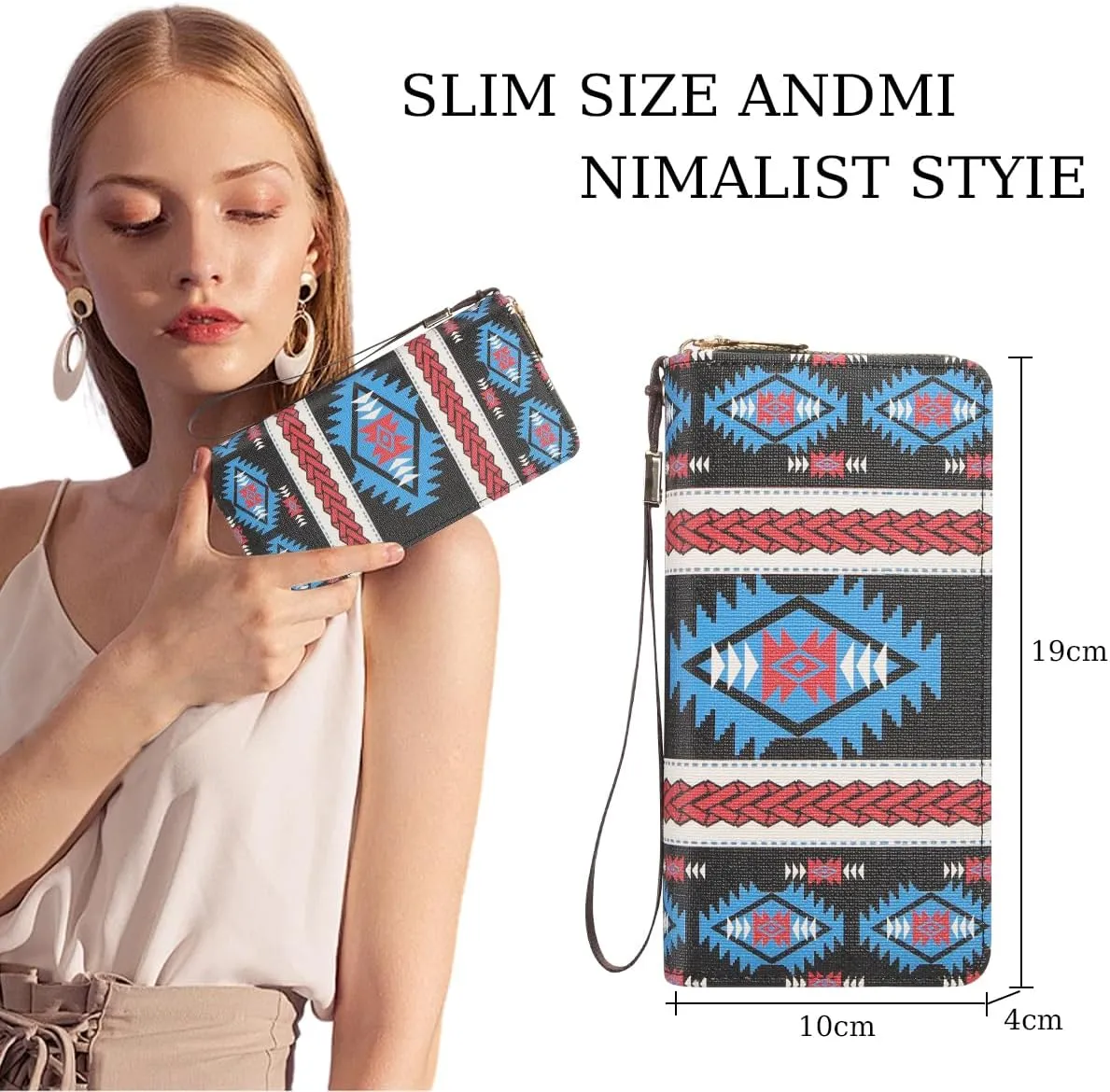 Wallet Purse for Women, Boho-Inspired Wristlet Wallet with Credit Card Holder（Black）