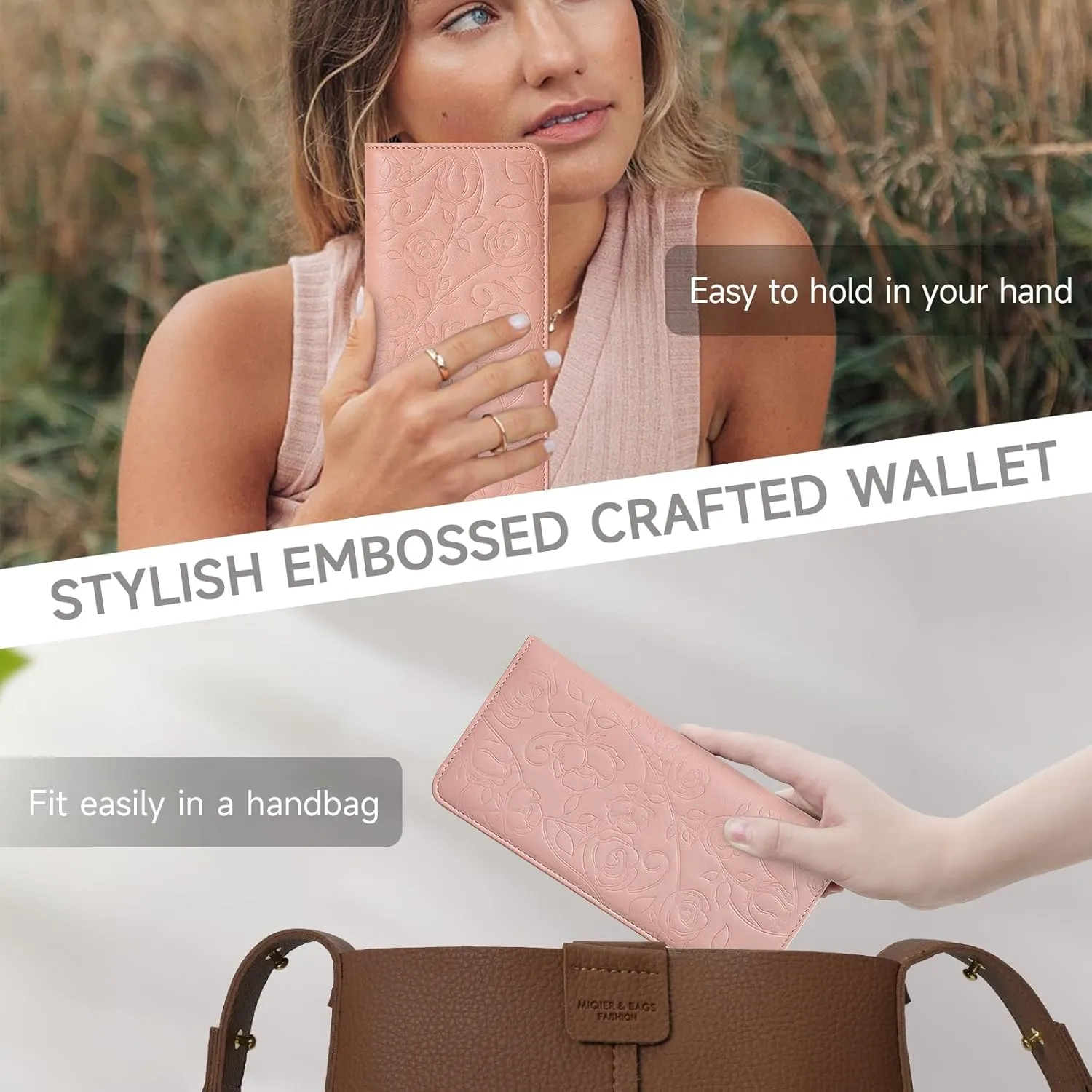 Wallet Women Ultra Slim Thin Womens Wallet RFID Blocking Bifold Clutch Long Ladies Wallet Rose PINK