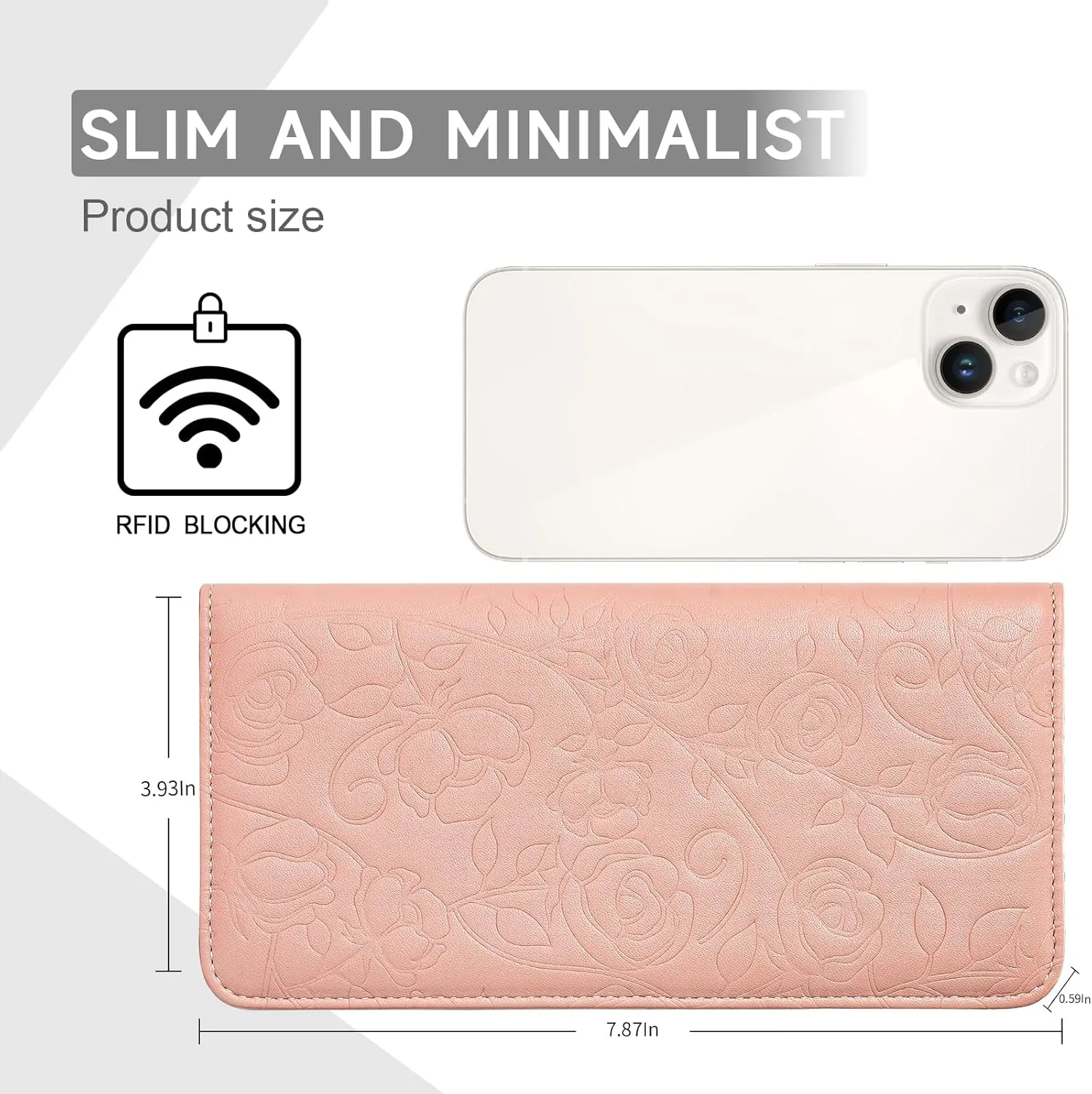 Wallet Women Ultra Slim Thin Womens Wallet RFID Blocking Bifold Clutch Long Ladies Wallet Rose PINK