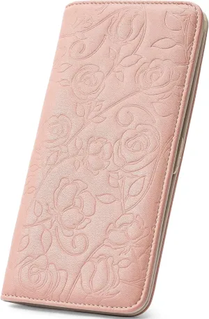 Wallet Women Ultra Slim Thin Womens Wallet RFID Blocking Bifold Clutch Long Ladies Wallet Rose PINK