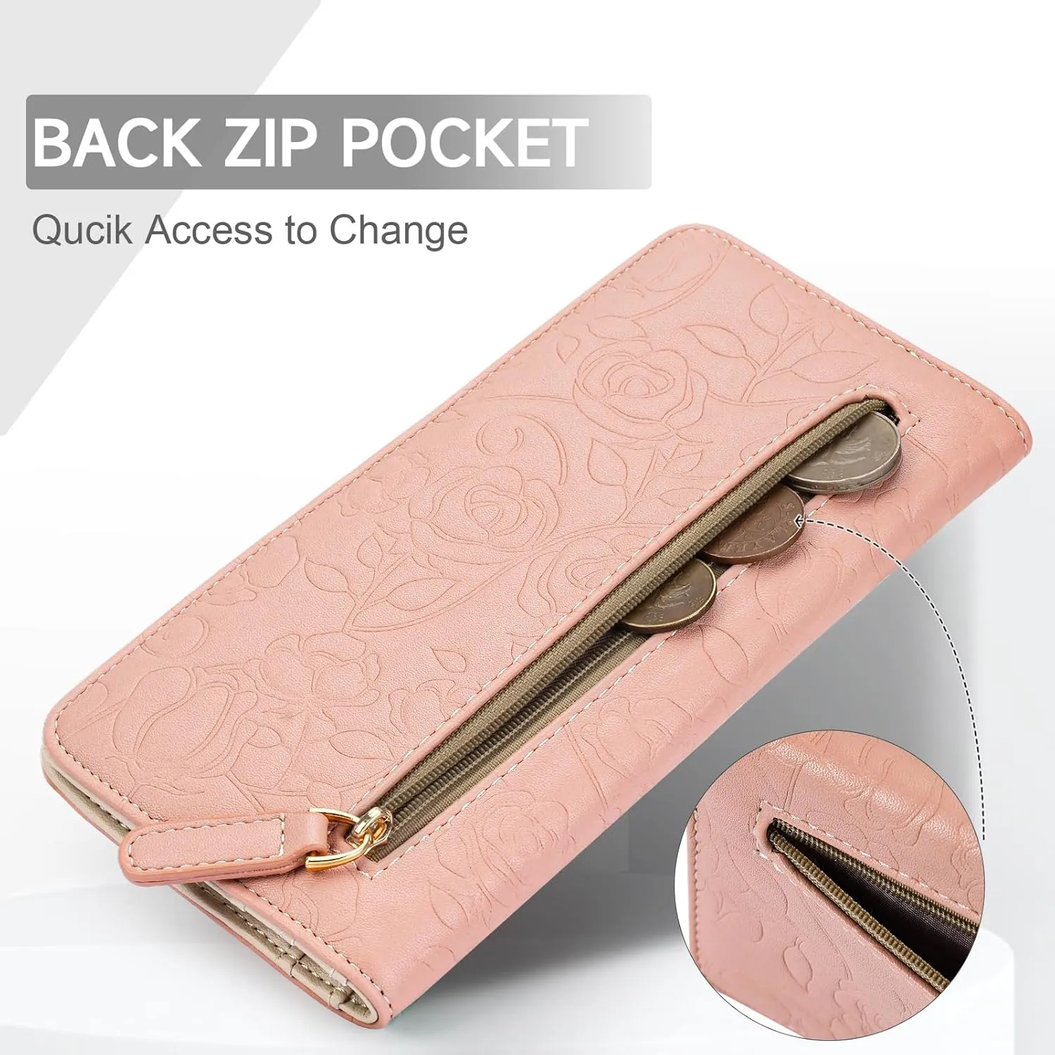 Wallet Women Ultra Slim Thin Womens Wallet RFID Blocking Bifold Clutch Long Ladies Wallet Rose PINK
