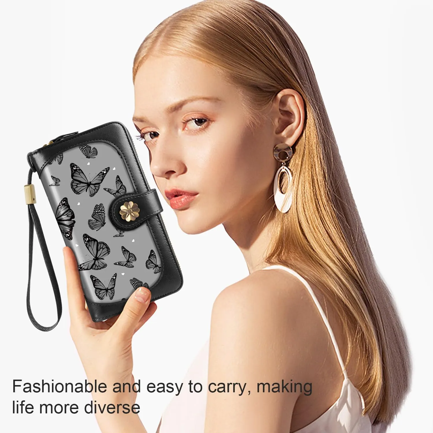 Wallets for Women Multi Card Holder Wallet Clutch Wallet Card Holder Organizer Ladies Purse with Wrist strap Purse