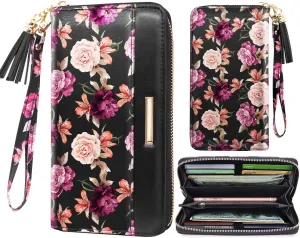 Wallets for Women PU Leather Card Holder Organizer Ladies Clutch with Tassel Wristlet Wrist strap