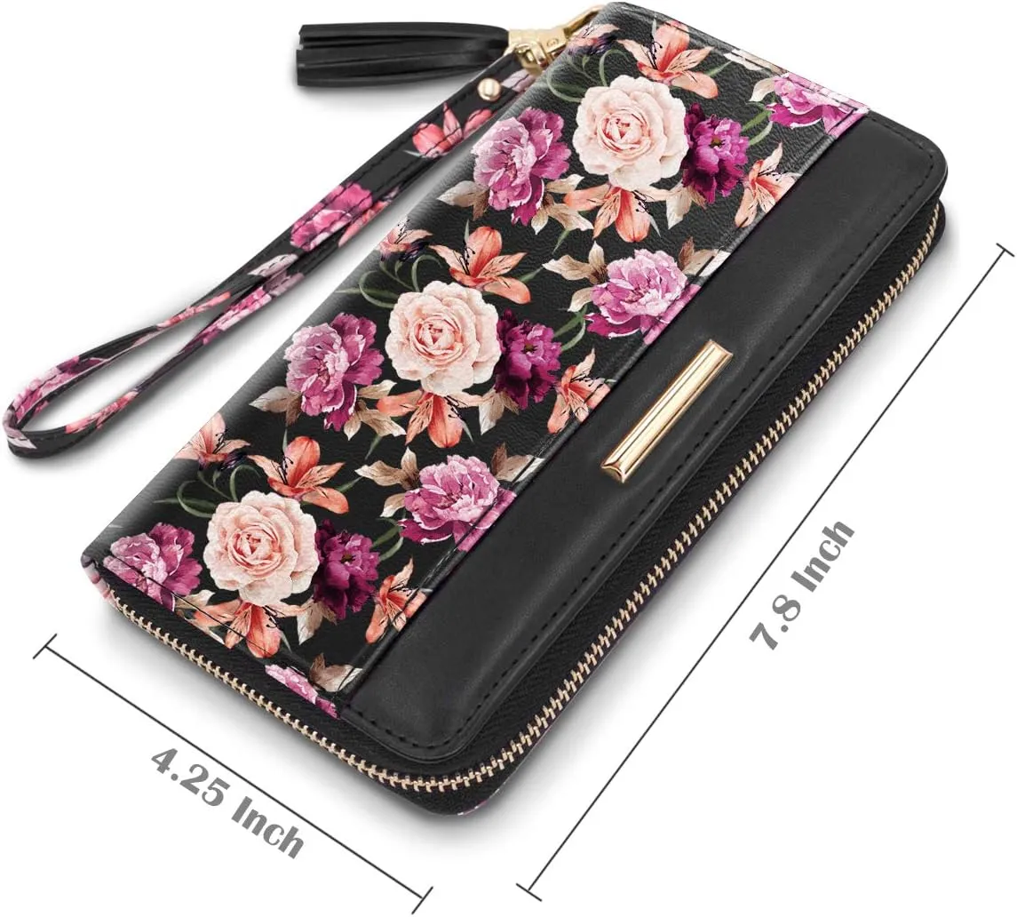 Wallets for Women PU Leather Card Holder Organizer Ladies Clutch with Tassel Wristlet Wrist strap
