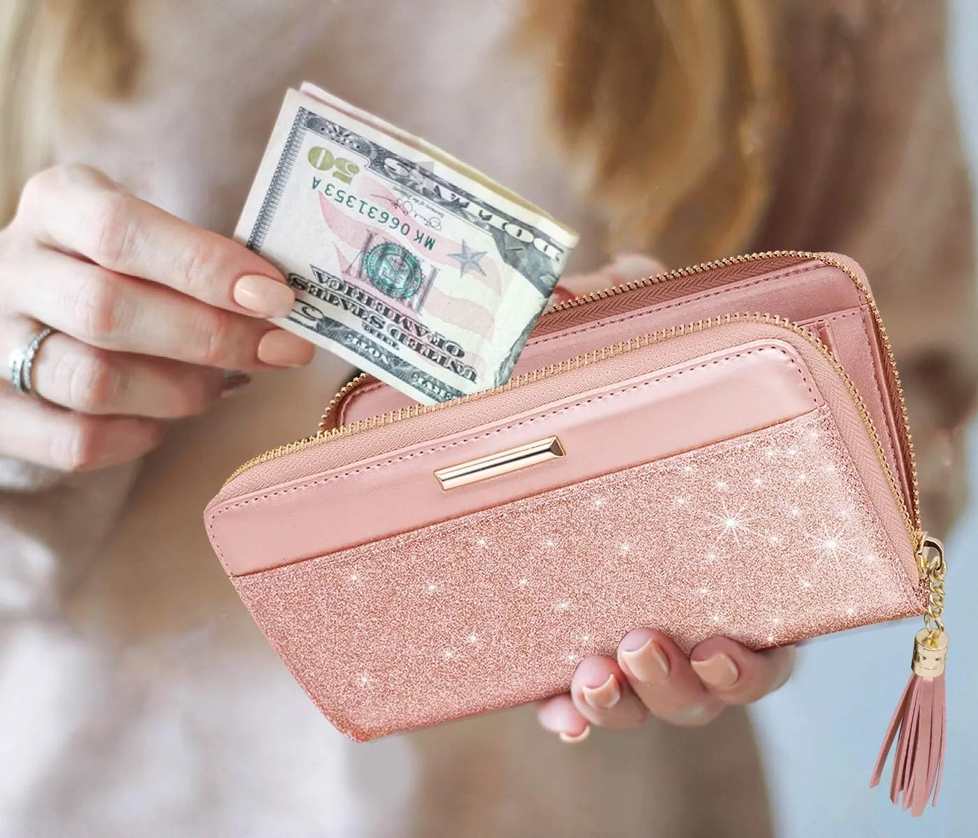 Wallets for Women PU Leather Card Holder Organizer Ladies Clutch with Tassel Wristlet Wrist strap