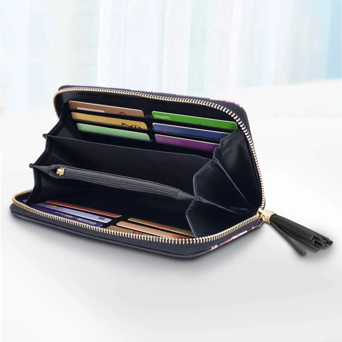 Wallets for Women PU Leather Card Holder Organizer Ladies Clutch with Tassel Wristlet Wrist strap