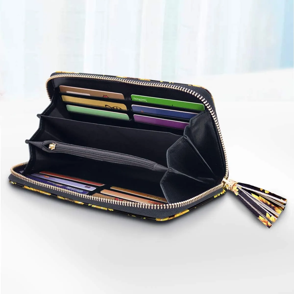 Wallets for Women PU Leather Card Holder Organizer Ladies Clutch with Tassel Wristlet Wrist strap