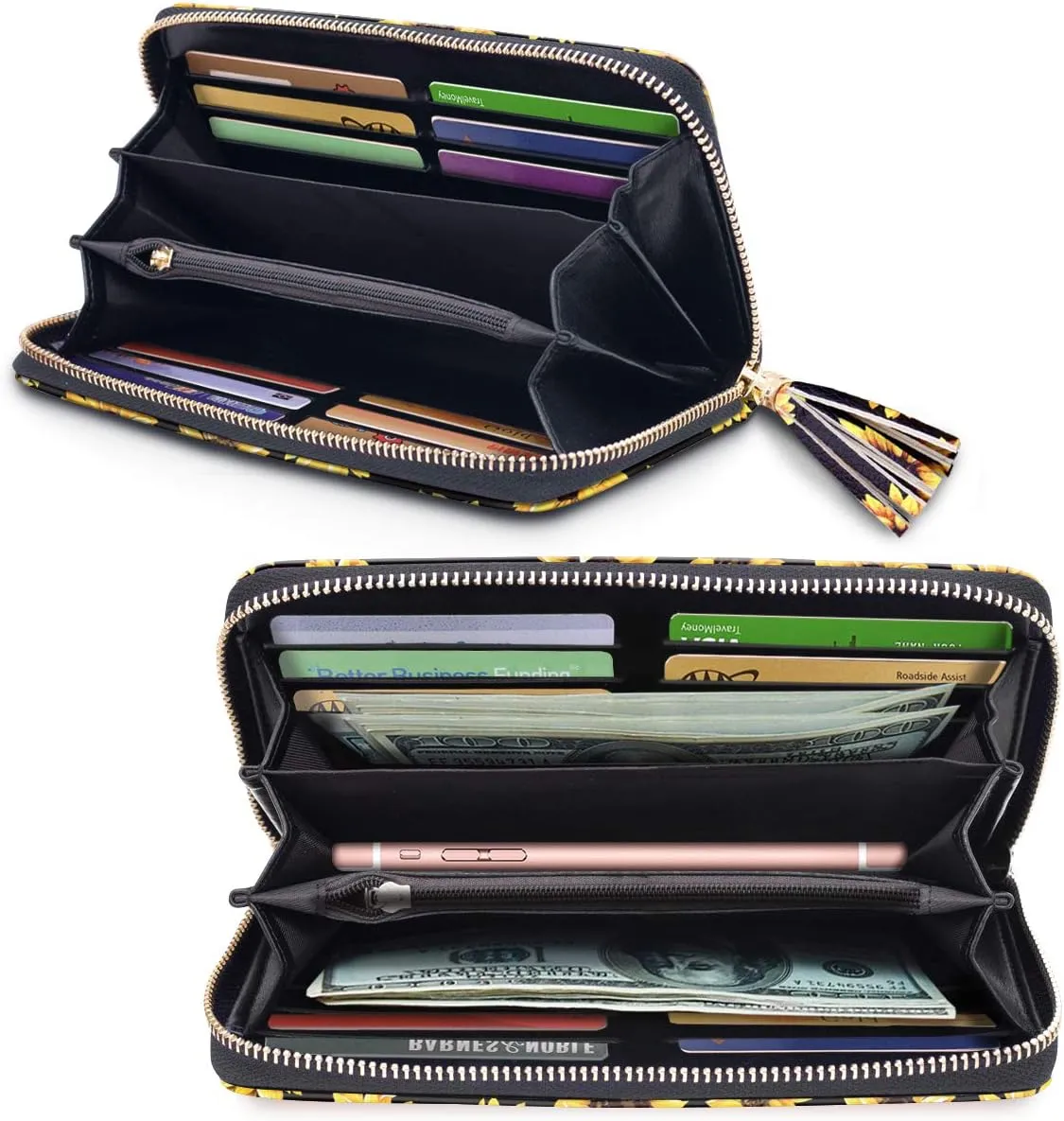 Wallets for Women PU Leather Card Holder Organizer Ladies Clutch with Tassel Wristlet Wrist strap