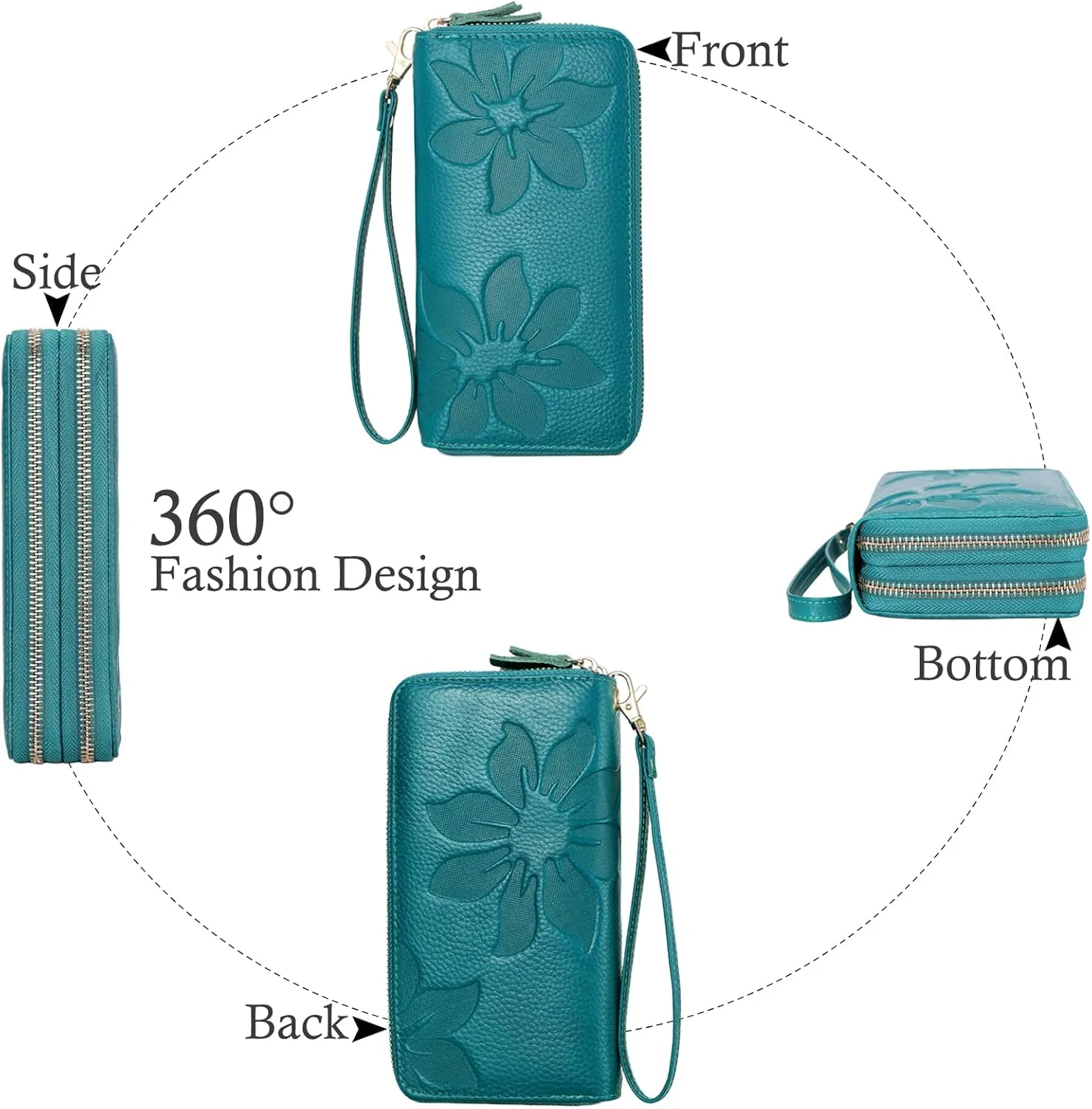 Wallets for Women Wristlet RFID Blocking Genuine Leather Double Zipper Credit Card Holder Large Ladies Clutch Purse