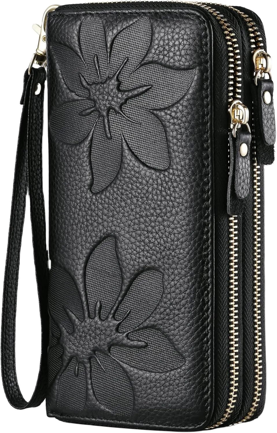 Wallets for Women Wristlet RFID Blocking Genuine Leather Double Zipper Credit Card Holder Large Ladies Clutch Purse