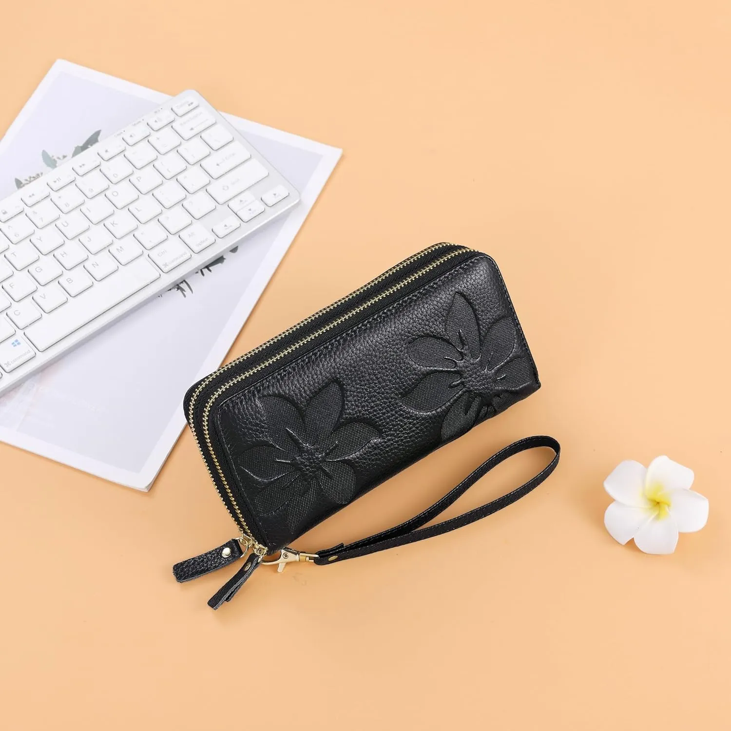 Wallets for Women Wristlet RFID Blocking Genuine Leather Double Zipper Credit Card Holder Large Ladies Clutch Purse