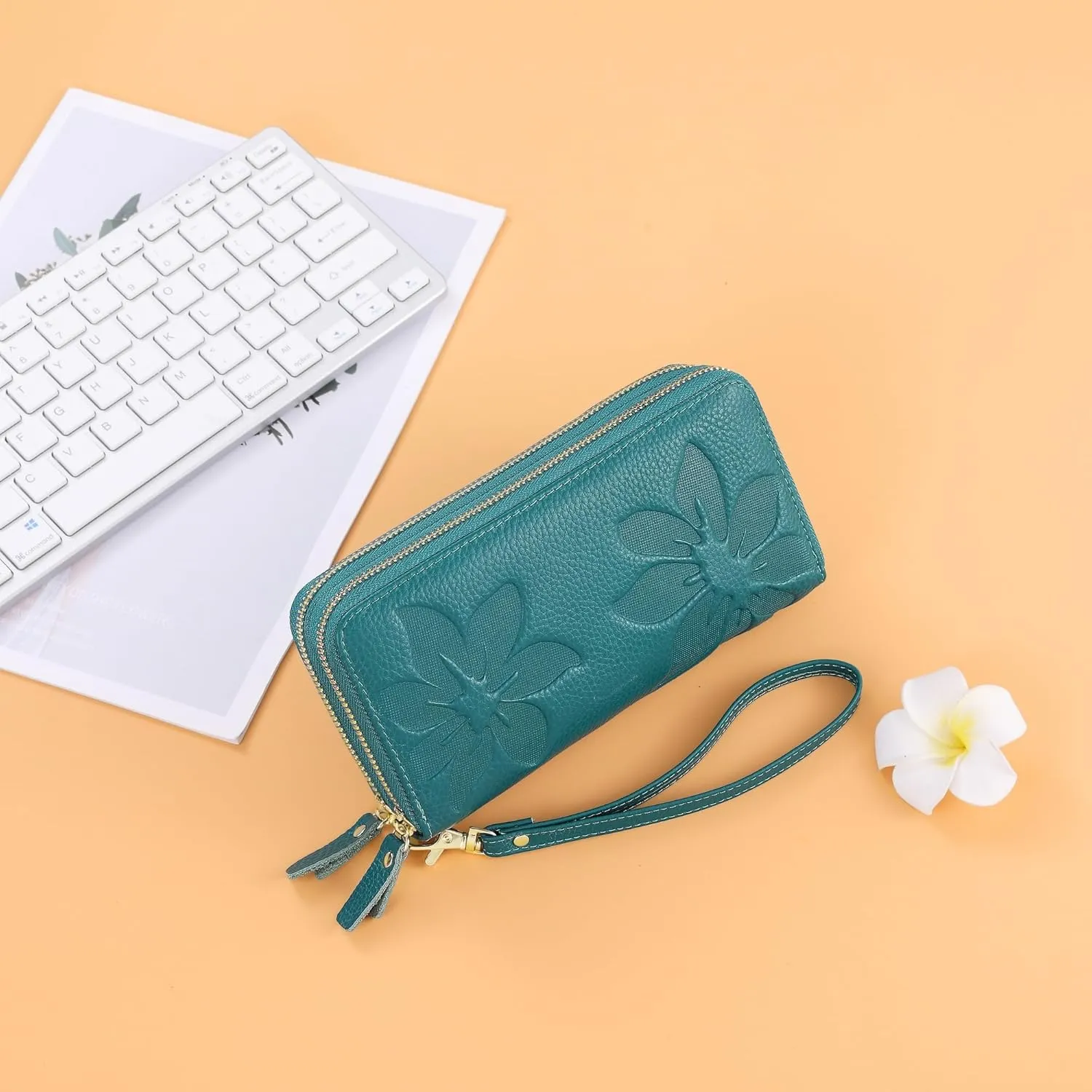 Wallets for Women Wristlet RFID Blocking Genuine Leather Double Zipper Credit Card Holder Large Ladies Clutch Purse