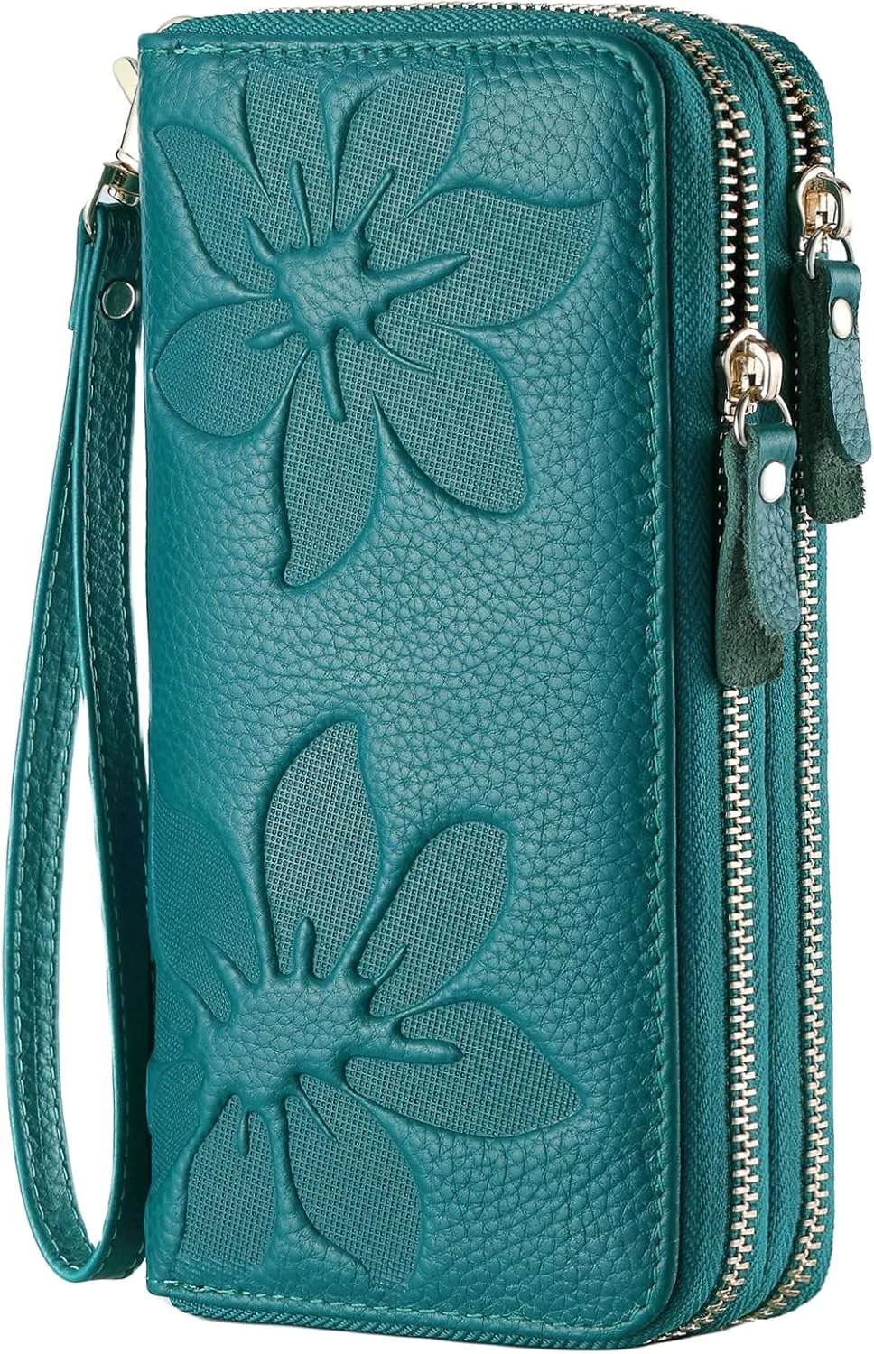 Wallets for Women Wristlet RFID Blocking Genuine Leather Double Zipper Credit Card Holder Large Ladies Clutch Purse