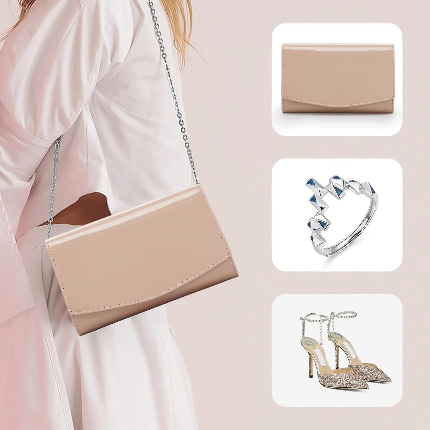 WALLYN'S Women Patent Leather Wallets Fashion Clutch Purses, Evening Bag Handbag Solid Color