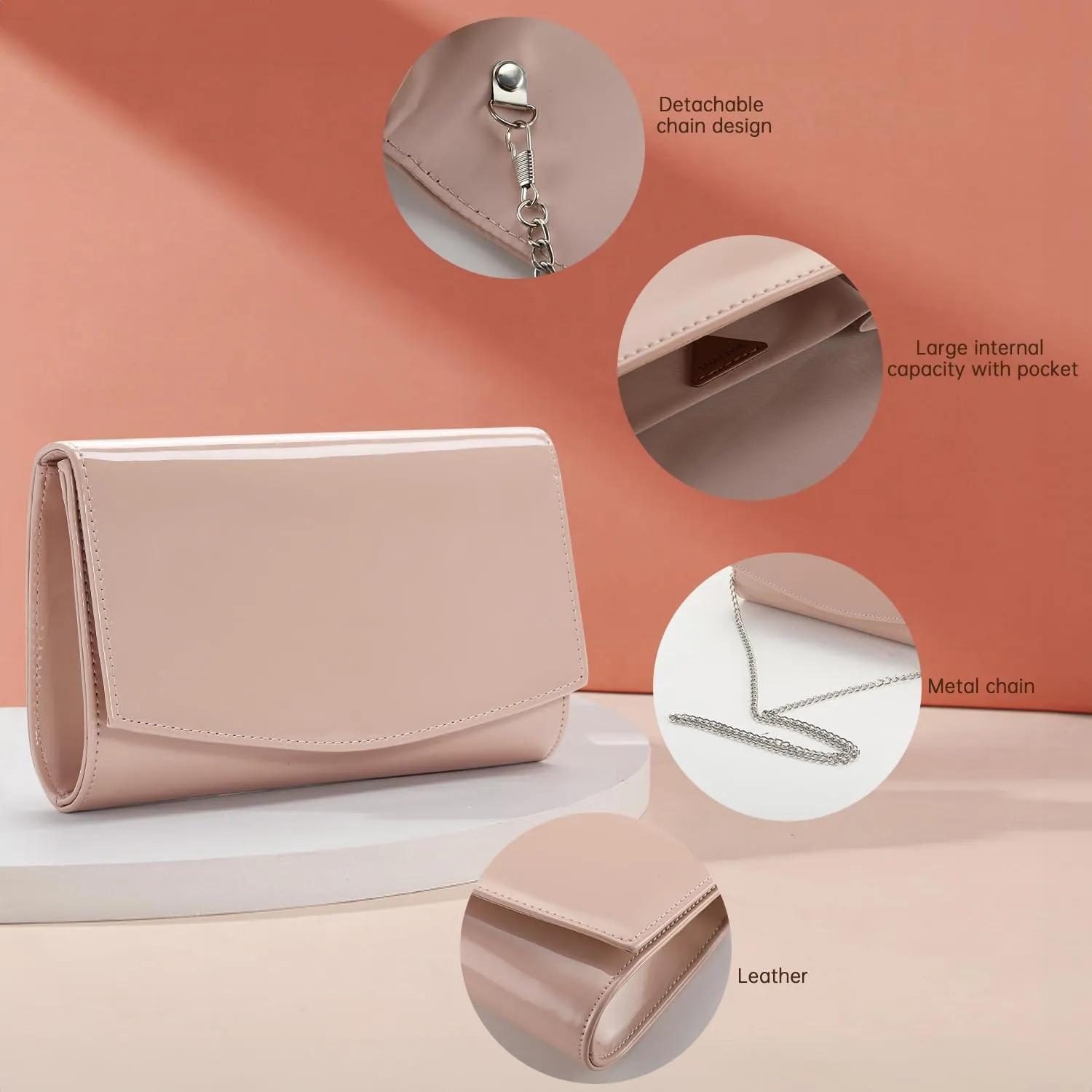 WALLYN'S Women Patent Leather Wallets Fashion Clutch Purses, Evening Bag Handbag Solid Color