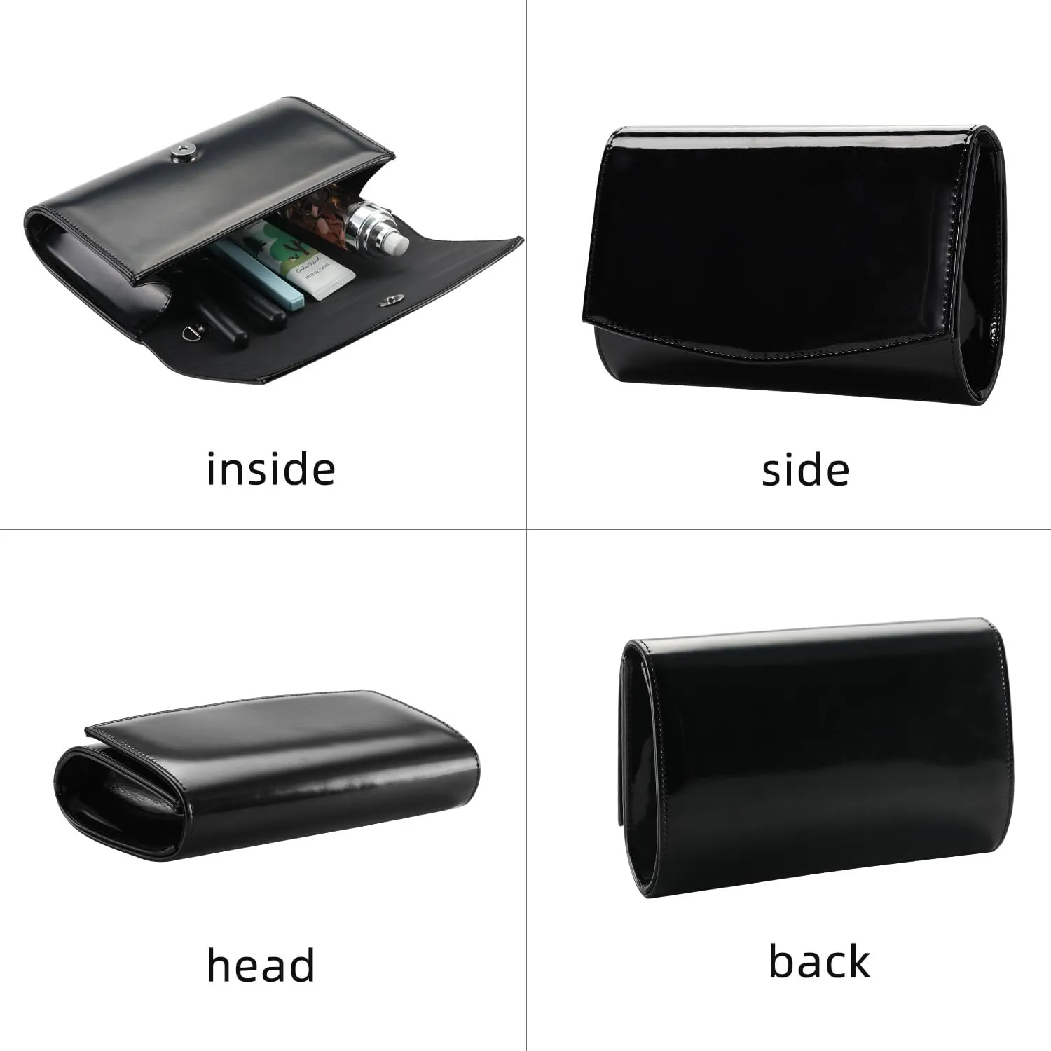 WALLYN'S Women Patent Leather Wallets Fashion Clutch Purses, Evening Bag Handbag Solid Color