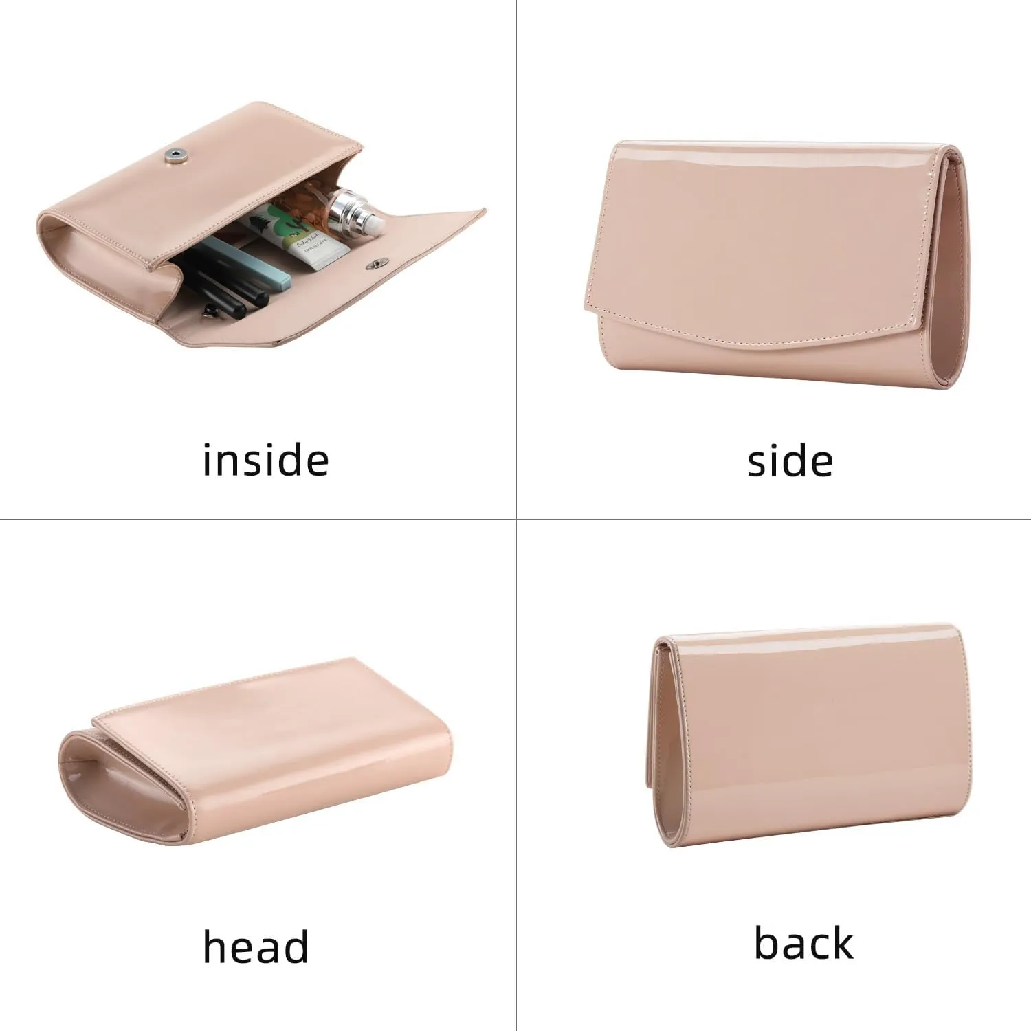 WALLYN'S Women Patent Leather Wallets Fashion Clutch Purses, Evening Bag Handbag Solid Color