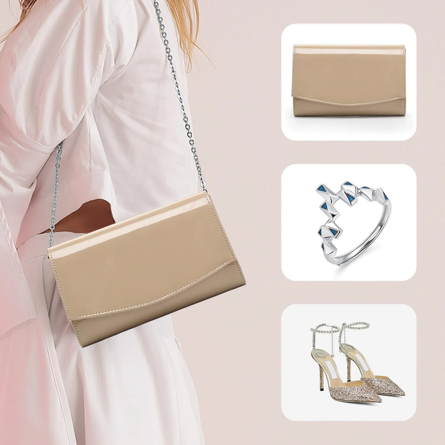 WALLYN'S Women Patent Leather Wallets Fashion Clutch Purses, Evening Bag Handbag Solid Color