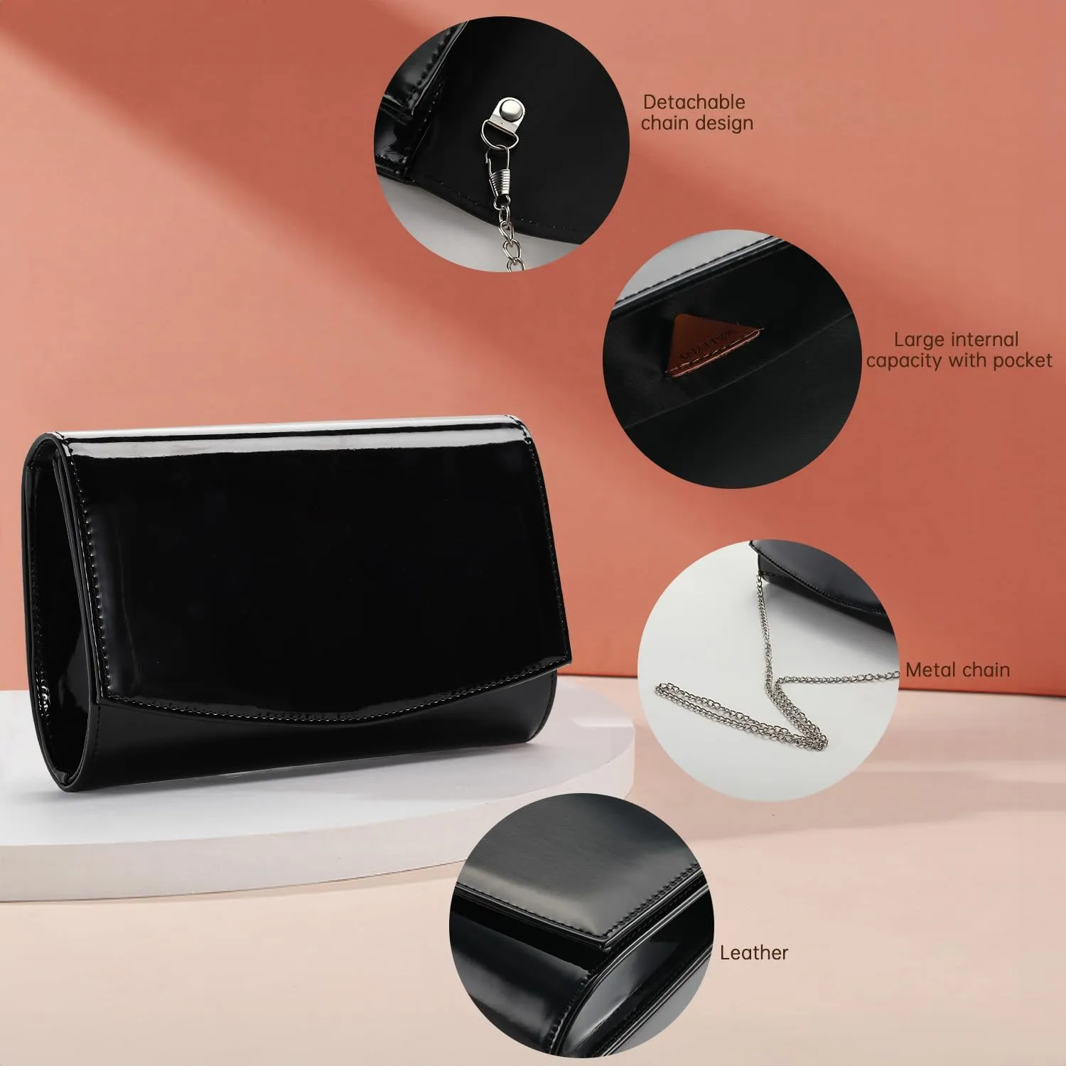 WALLYN'S Women Patent Leather Wallets Fashion Clutch Purses, Evening Bag Handbag Solid Color