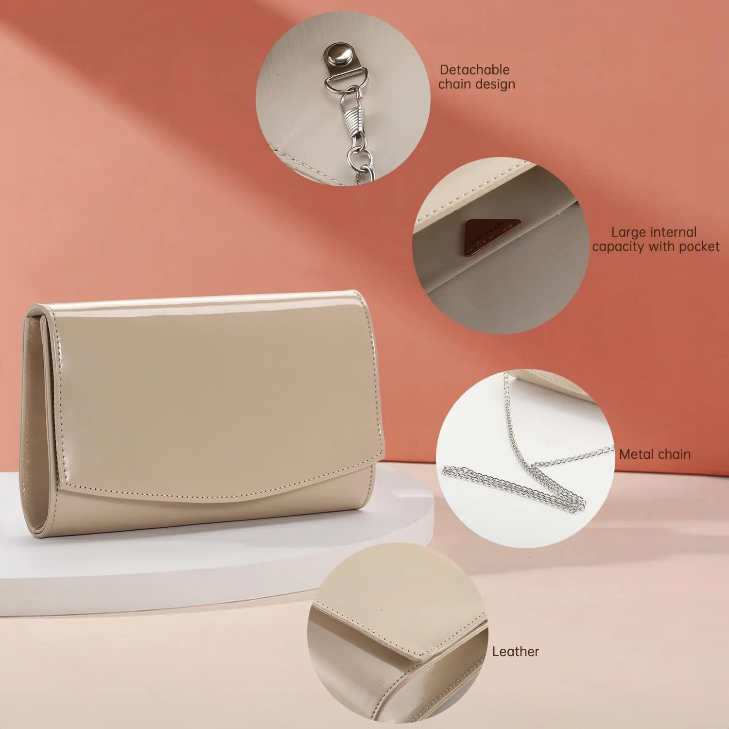 WALLYN'S Women Patent Leather Wallets Fashion Clutch Purses, Evening Bag Handbag Solid Color