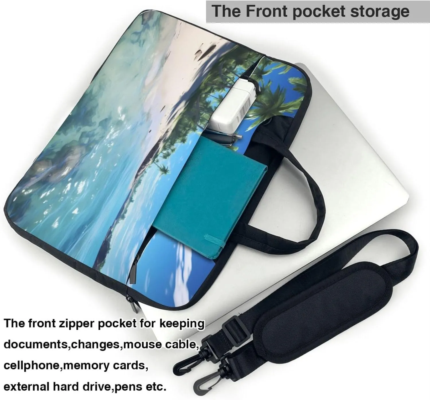 Water Rush to Tropical Beach picture Fashionable and ultra-thin shoulder laptop bag Shockproof soft lining