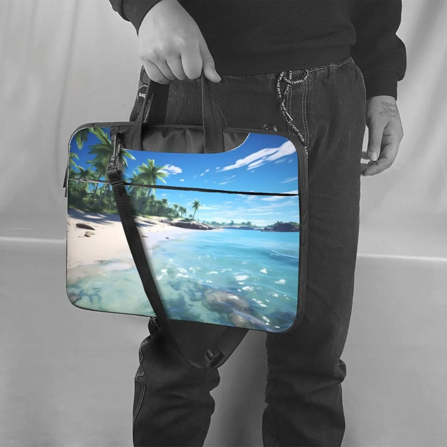 Water Rush to Tropical Beach picture Fashionable and ultra-thin shoulder laptop bag Shockproof soft lining