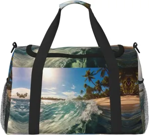 Water Rush to Tropical Beach print Carry on Luggage for Women Men Shoulder Weekender Crossbody Bag for Yoga Travel Must Haves