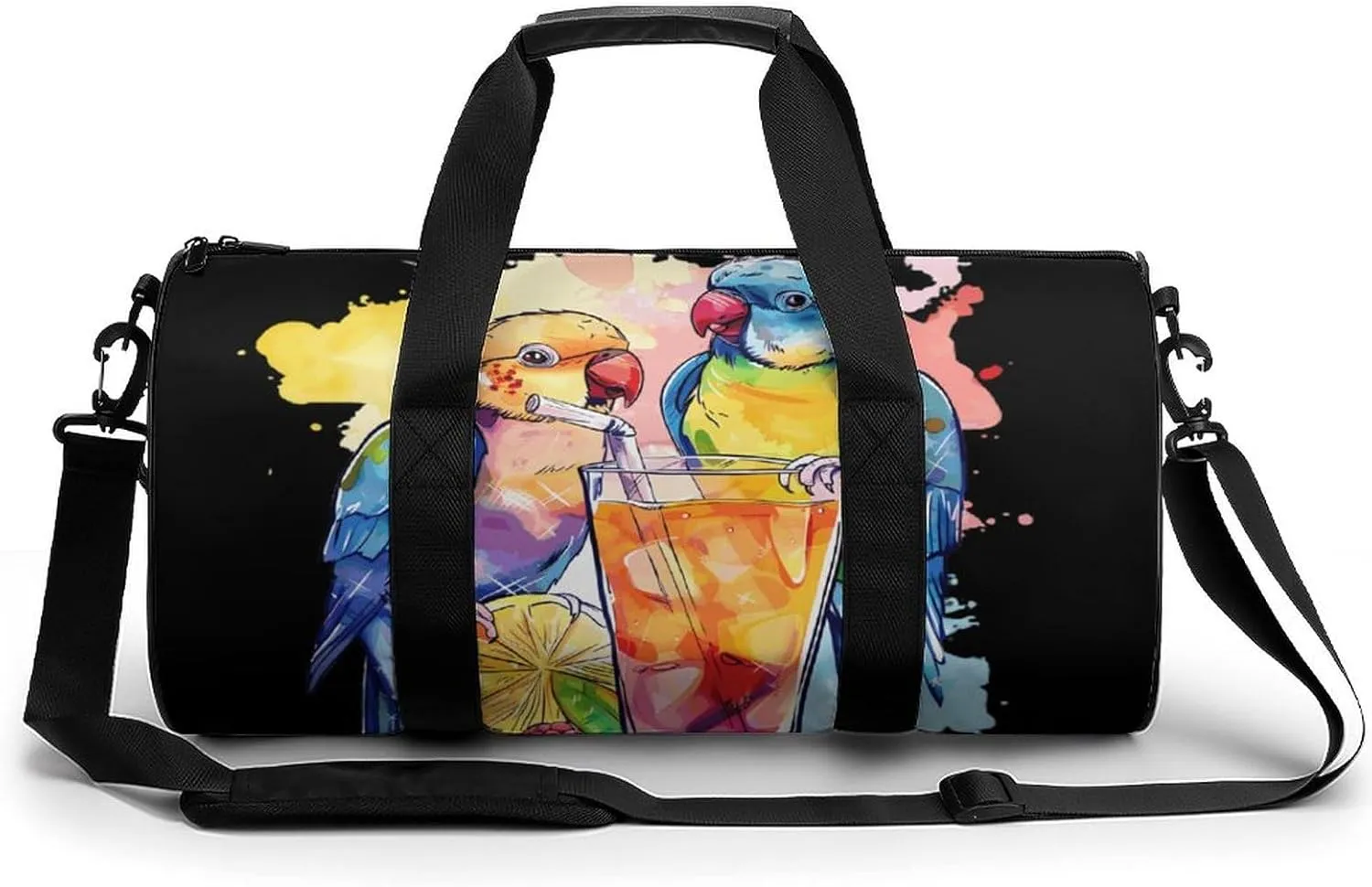 Watercolor Cocktails Birds Drining Juice Travel Duffel Bag Gym Bags Sports Tote Shoulder Weekender Handbag for Men Women
