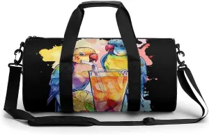 Watercolor Cocktails Birds Drining Juice Travel Duffel Bag Gym Bags Sports Tote Shoulder Weekender Handbag for Men Women