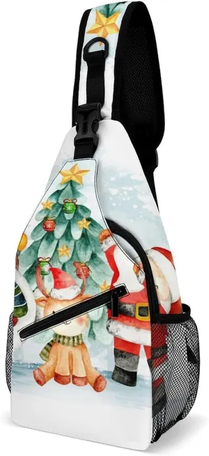 Watercolor-snowman-santa-print Sling Bag Crossbody Chest Bag Shoulder Bag For Travel Hiking Cycling Camping