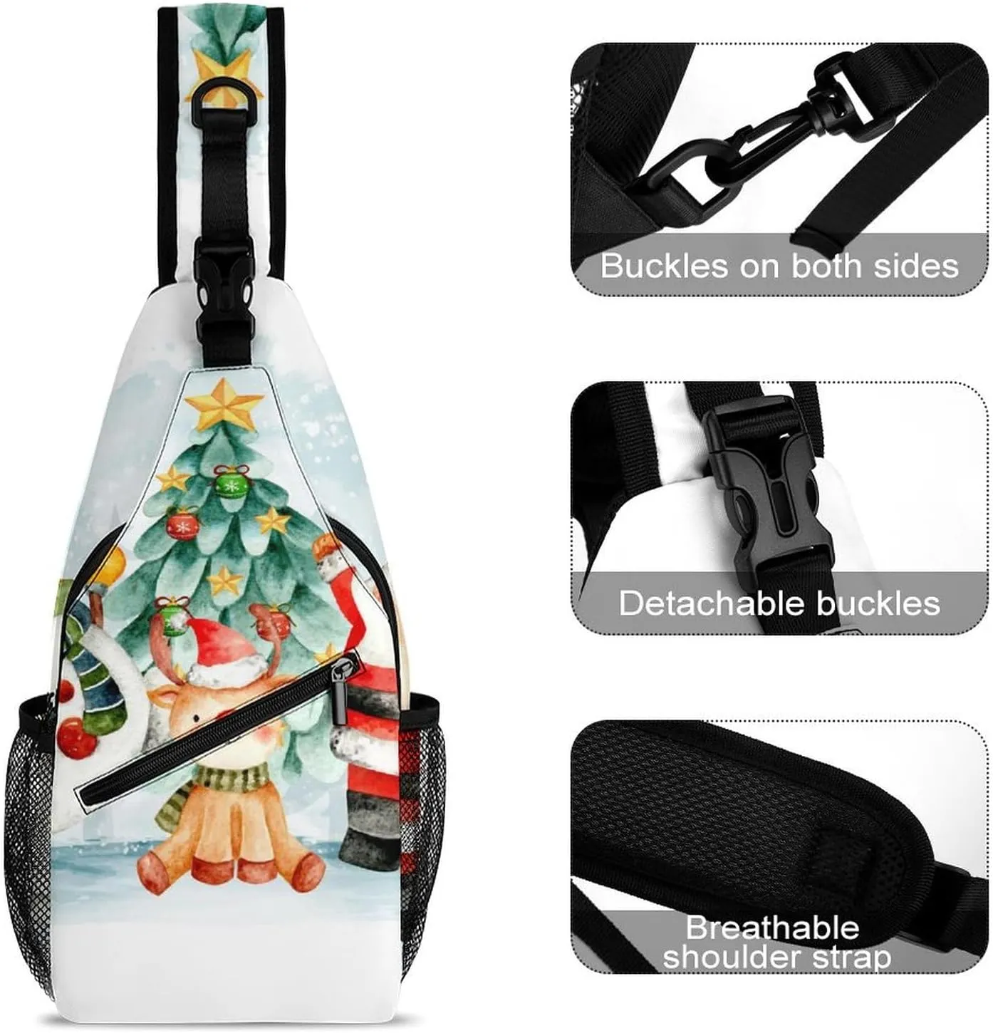 Watercolor-snowman-santa-print Sling Bag Crossbody Chest Bag Shoulder Bag For Travel Hiking Cycling Camping