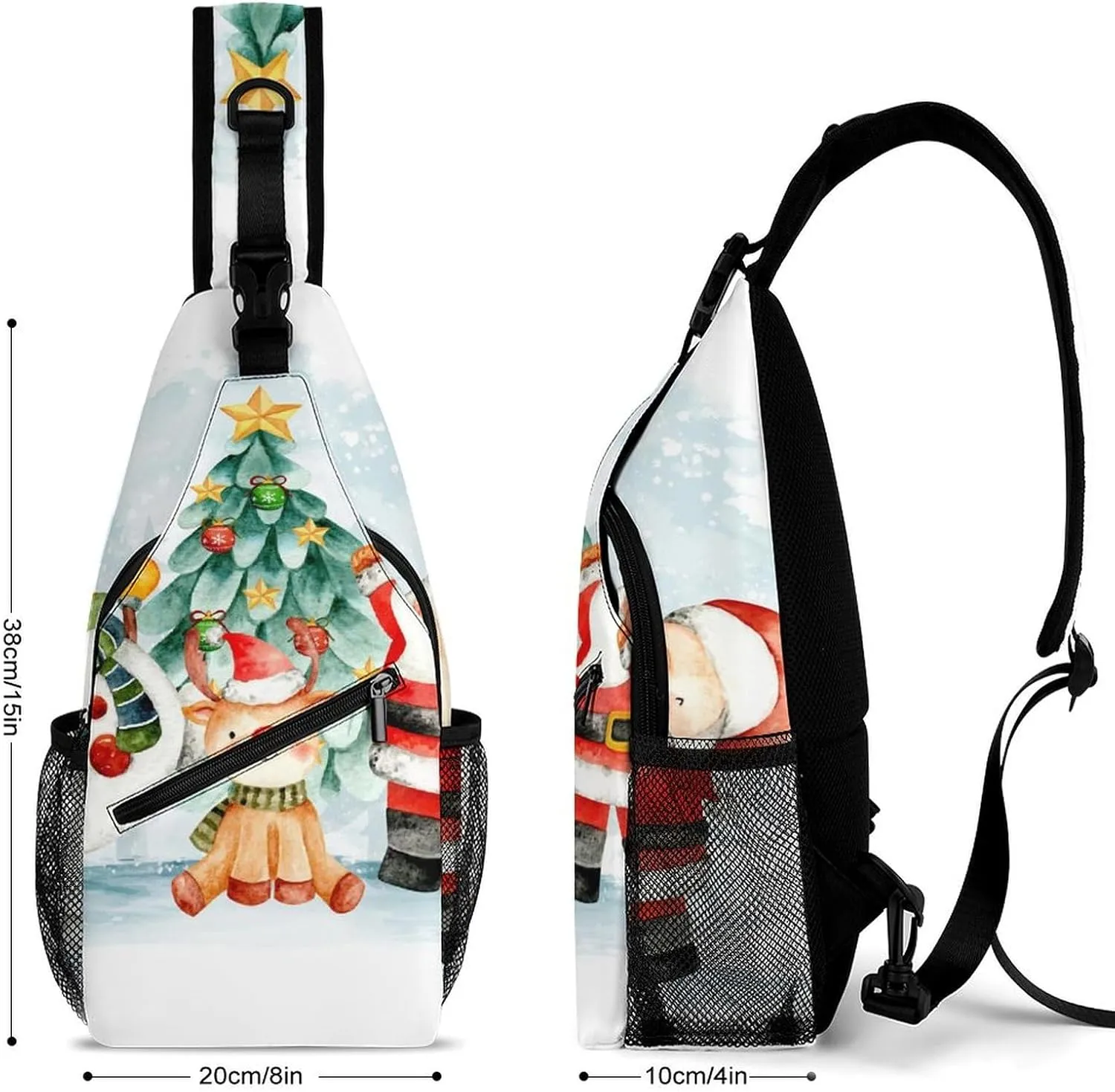 Watercolor-snowman-santa-print Sling Bag Crossbody Chest Bag Shoulder Bag For Travel Hiking Cycling Camping