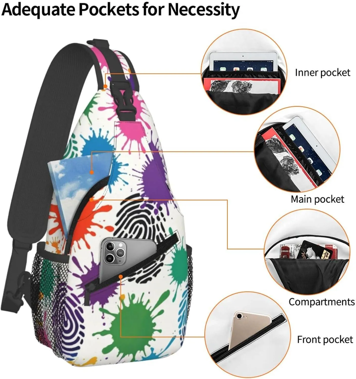 Watercolor Splatter Crossbody Bags Cross Chest Bag Adjustable Sling Backpack for Women Men