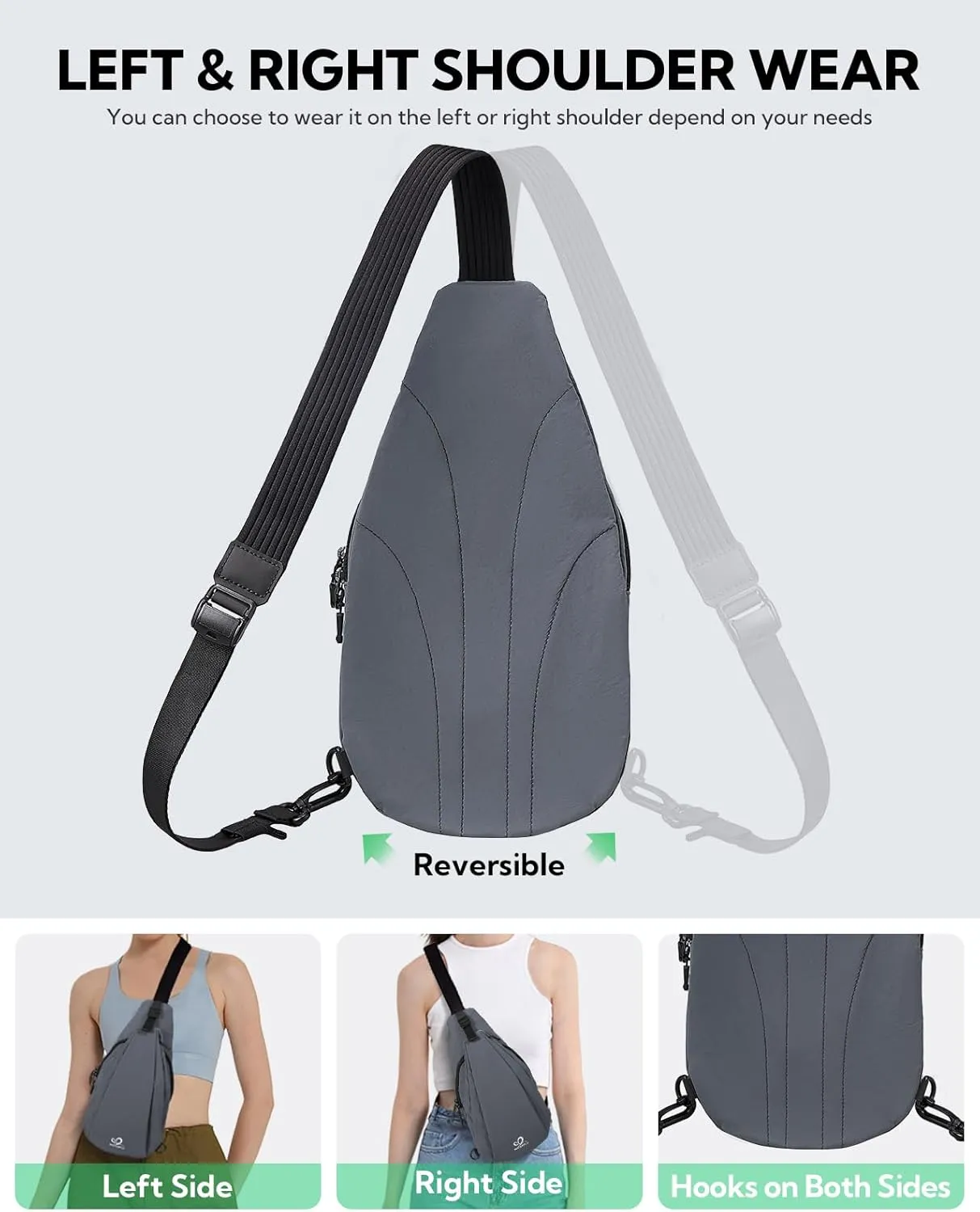 WATERFLY Small Crossbody Sling Bag: Lightweight Women Men Sling Backpack Stylish Casual Cross Body Bag Adjustable Straps Chest Bag Daypack for Shopping Hiking Travelling Dark Gray