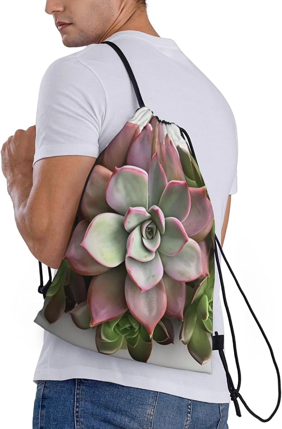 Waterproof Drawstring Gym Bag for Men Succulent Botanical Drawstring Backpack for Women Cinch Sack Sports Sackpack Small