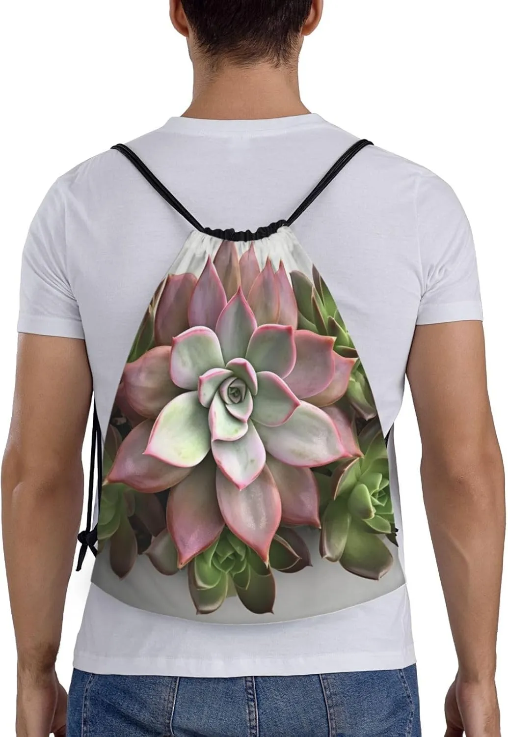Waterproof Drawstring Gym Bag for Men Succulent Botanical Drawstring Backpack for Women Cinch Sack Sports Sackpack Small