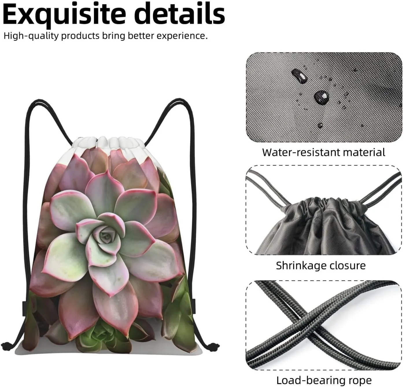 Waterproof Drawstring Gym Bag for Men Succulent Botanical Drawstring Backpack for Women Cinch Sack Sports Sackpack Small