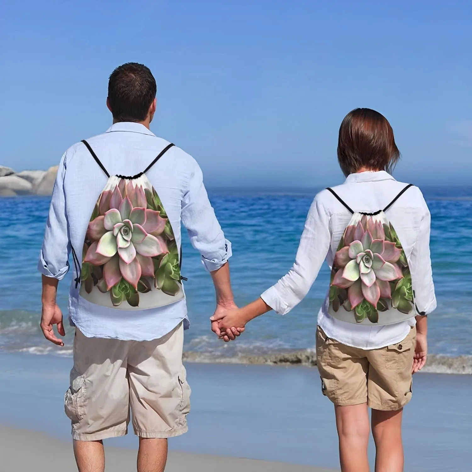 Waterproof Drawstring Gym Bag for Men Succulent Botanical Drawstring Backpack for Women Cinch Sack Sports Sackpack Small