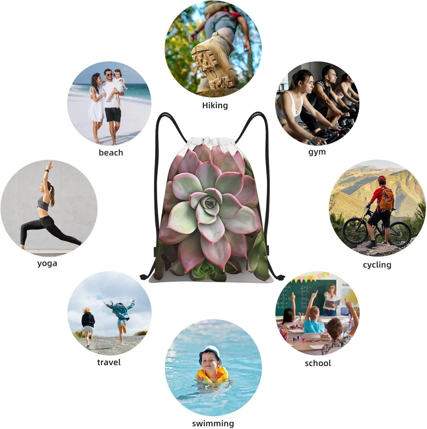 Waterproof Drawstring Gym Bag for Men Succulent Botanical Drawstring Backpack for Women Cinch Sack Sports Sackpack Small