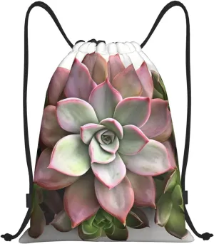 Waterproof Drawstring Gym Bag for Men Succulent Botanical Drawstring Backpack for Women Cinch Sack Sports Sackpack Small