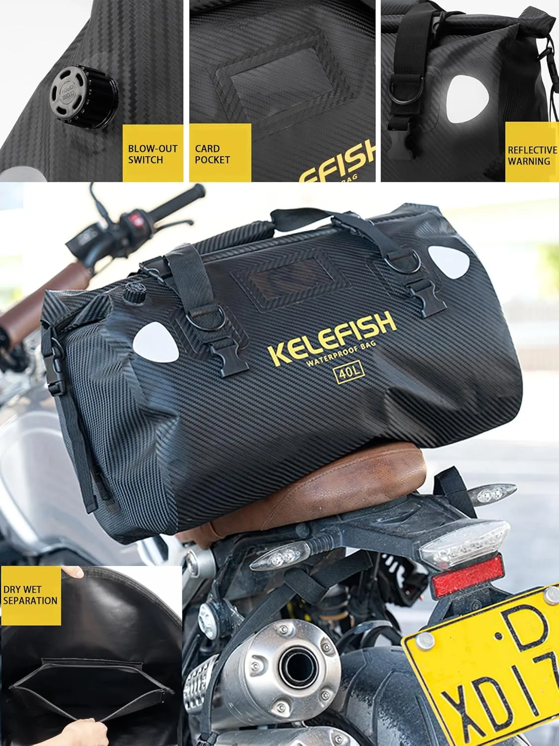 Waterproof Duffel Bag 20L 40L 66L Motorcycle Travel Dry Bag with Quick-fixed Straps for Motorcycling, Kayaking, Rafting, Boating, Camping