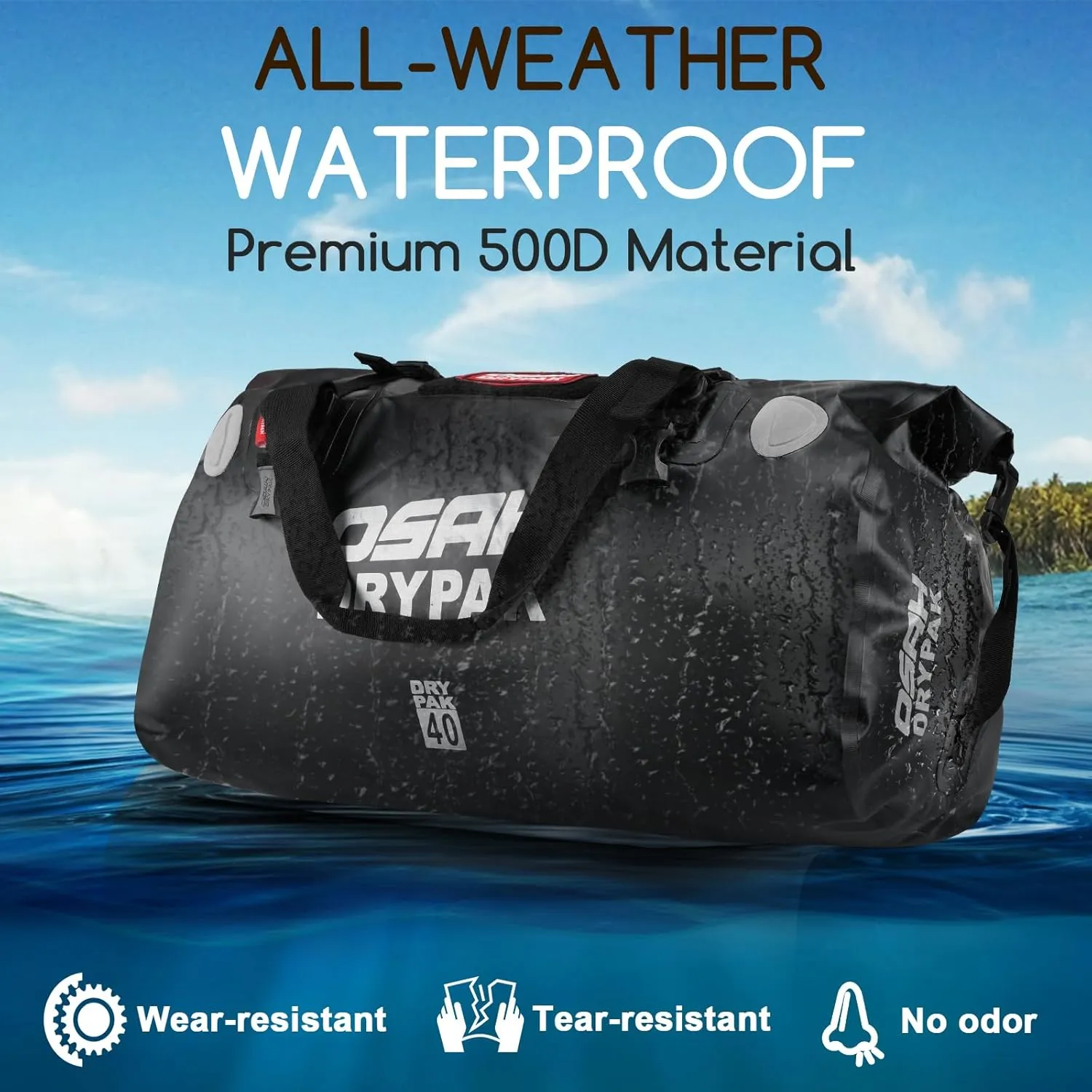Waterproof Duffel Bag - Motorcycle Dry Bag Tail Bag with Large Storage Space, Waterproof Luggage Duffle Bags with Outer Mesh Zipper Pocket for Camping, Kayaking, Fishing & Traveling