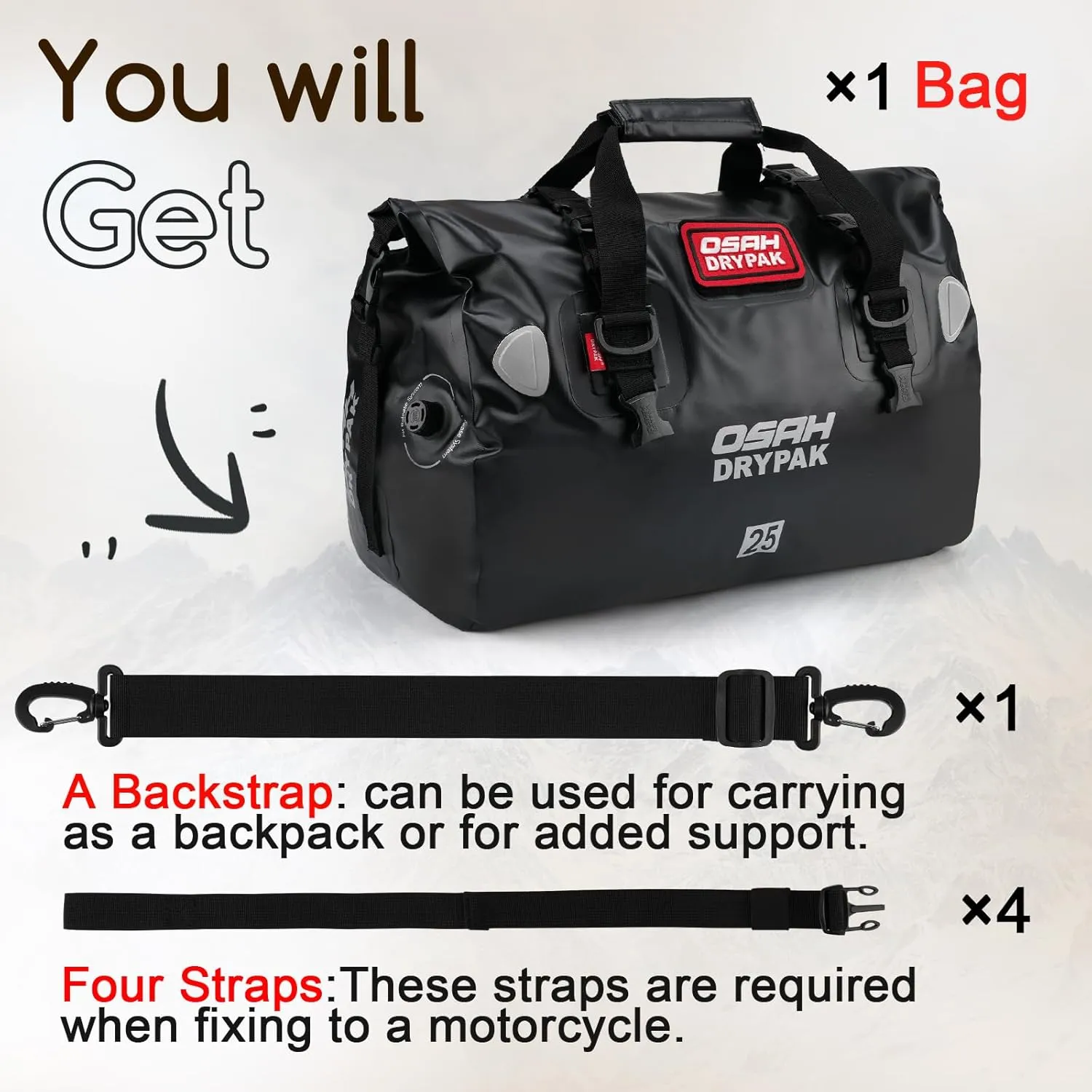 Waterproof Duffel Bag - Motorcycle Dry Bag Tail Bag with Large Storage Space, Waterproof Luggage Duffle Bags with Outer Mesh Zipper Pocket for Camping, Kayaking, Fishing & Traveling