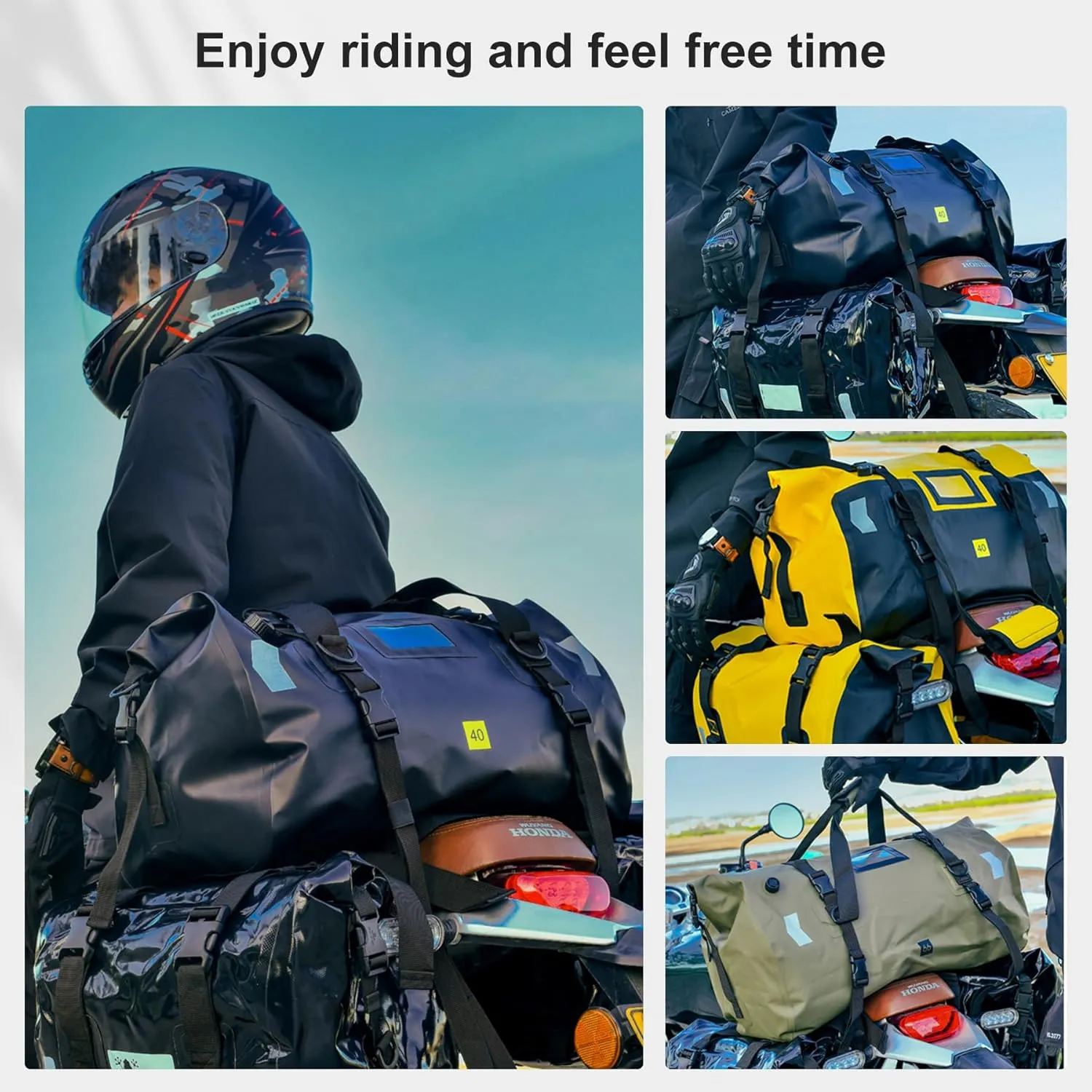 Waterproof Duffel Bag，Roll-Top Heavy Duty Dry Duffle Bag，Motorcycle Dry Bag，with Large Storage Space, Perfect for Traveling, Camping, Kayaking, Fishing & Canoeing (Carbon fiber black, 40L)