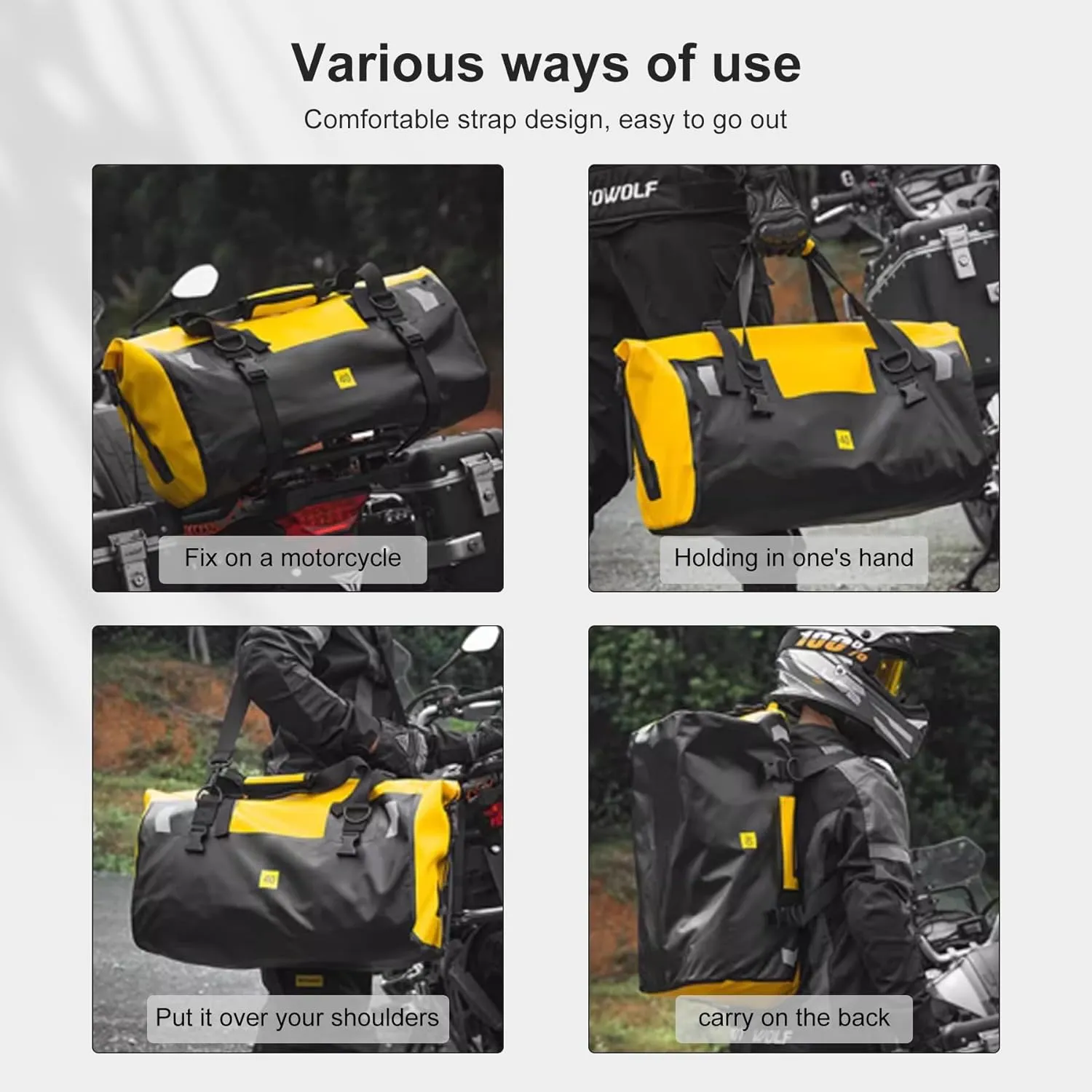 Waterproof Duffel Bag，Roll-Top Heavy Duty Dry Duffle Bag，Motorcycle Dry Bag，with Large Storage Space, Perfect for Traveling, Camping, Kayaking, Fishing & Canoeing (Carbon fiber black, 40L)