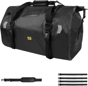 Waterproof Duffel Bag，Roll-Top Heavy Duty Dry Duffle Bag，Motorcycle Dry Bag，with Large Storage Space, Perfect for Traveling, Camping, Kayaking, Fishing & Canoeing (Carbon fiber black, 40L)