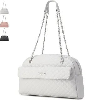 Waterproof Handbags Women's Shoulder Bag, Soft PU Vegan Leather Top Handle Bag Ladies Rhombic Jacquard Evening Bag